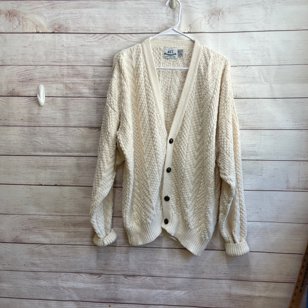 VINTAGE VAN HEUSEN TEXTURED CARDIGAN IN CREAM